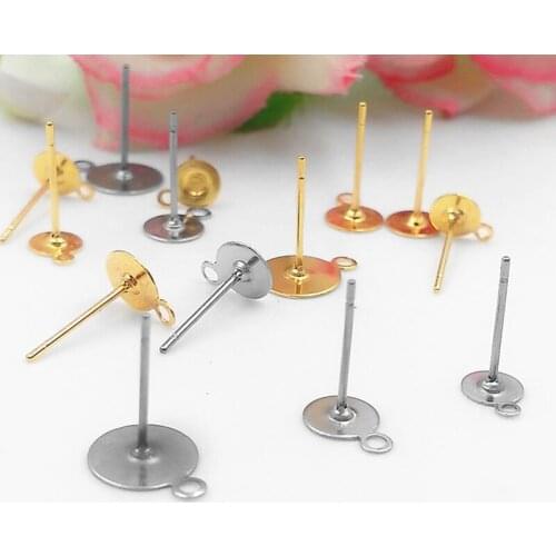 50pcs/lot Silver Color Size 5mm/6mm/8mm Stainless Steel Earring Clips Ear Pins for DIY Earrings Ear Jewelry Making Findings