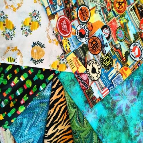 50x110cm Cactus bee train stamp Plain 100% Cotton Fabric DIY sewing Tissue Telas Patchwork Textile Tilda Doll craft