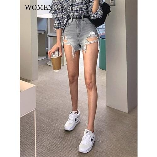 WOMENGAGA Denim Shorts Womens 2021 Summer New Korean Chic Loose Thin High Waist A-line Hot Korea Girl Female ICRD