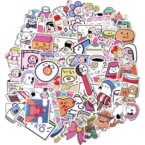 88Pcs ins Korean old man and young girls lovely cartoon Decals Sticker for Fridge Mobile Phone Laptop Luggage Case Skateboard