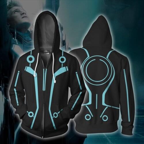 Movie Tron: Legacy Hoodie Cosplay Costume Sam Flynn Quorra Jacket Mens and Womens Coat 3D Print Zipper Tops