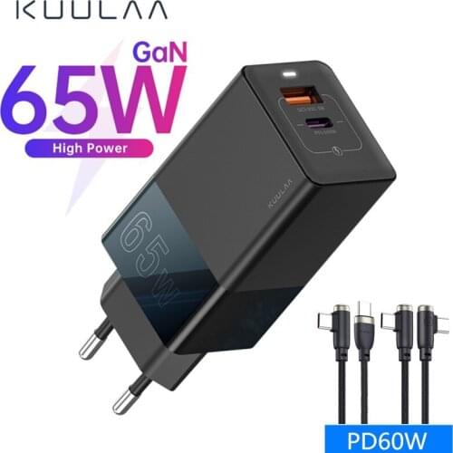 KUULAA 65W GaN Quick Charge QC 3.0 USB Type C QC PD Charger Portable Phone Fast Charger For iPhone Xiaomi Laptop Tablet