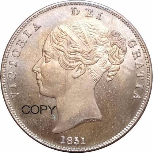 Great Britain Victoria 1 Penny 1851 Red Copper Copy Coin