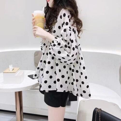 2021 Hot Lady Korean Large Big Plus Size Fat Women Clothes Long Sleeve Loose Tops Polka Dot Thin Baby Shirt For Women Fashion
