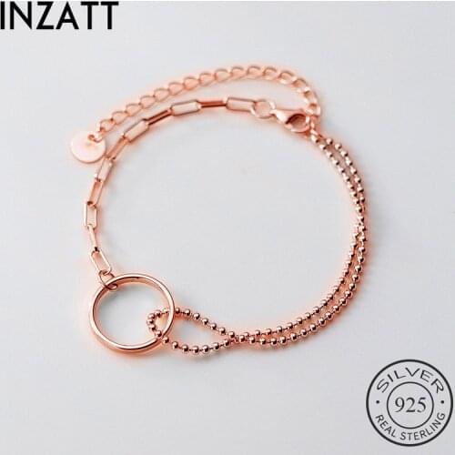 INZATT Real 925 Sterling Silver Geometric Round Bracelet For Fashion Women Party Trendy Fine Jewelry Bead Chain Accessories