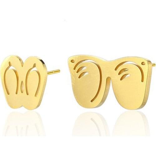 RIR Stainless Steel Slipper Glasses Stud Earrings Gold Summer Beach Lover Gifts For Cool Men