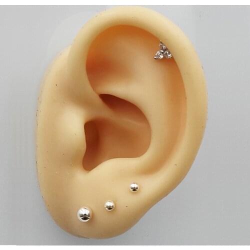 925 Sterling silver flower Cubic zirconia earring tiny ball ear stud Helix Piercing Jewelry 4pcs/Set