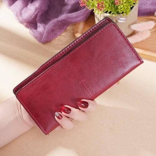 Women Long Solid Color Wallet Large Capacity Phone Female Bag Multi-function Soft Leather Ladies Clutch Fashion Buckle Pocket