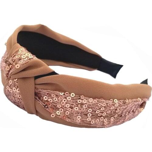 Trendy Cute Women Middle Knot Glitter Sequins Hairbands Headband Wide Head Hoop Twist Hair Band for Girls Women Hair Accessories