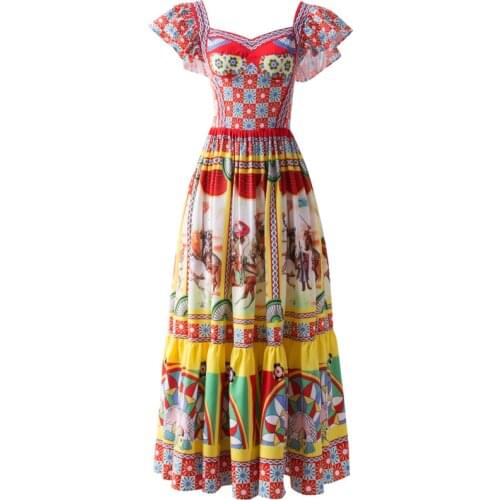 Runway High Quality Summer 2021 New Womens Fashion Party Casual Boho Bohemian Sexy Beach Vintage Elegant Chic Print Midi Dress