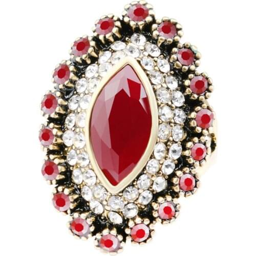 Vintage Jewelry Crystal Opals Rings Gold Mosaic Crystal Big Oval Ring For Women Anillo jz227 anel anillos mujer bague femme