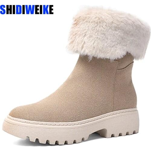 2021 Winter womens ankle boots square heel snow boots plush snow boots warm platform Flock slip shoes woman Woman AC122