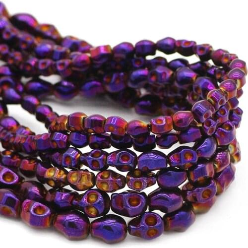 4/6/8MM Plating Purple Natural Hematite Stone Skull Head Spacer Loose Beads For Jewelry Making DIY Bracelet Necklace Findings