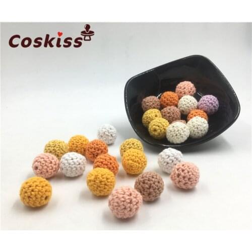 50pc / lot Crochet Round Wood Beads Crochet Color Mix Ball 20mm Decoration Indoor Wooden Teething Crochet Beads