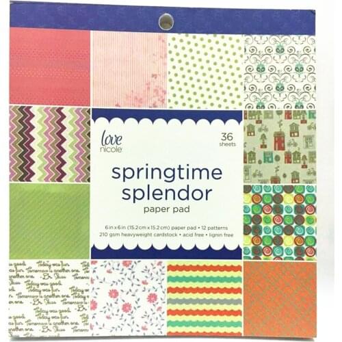 6'' Acid-Free Splendor Springtime Pattern Decorative Scrapbooking paper set 36sheets printed background craft paper