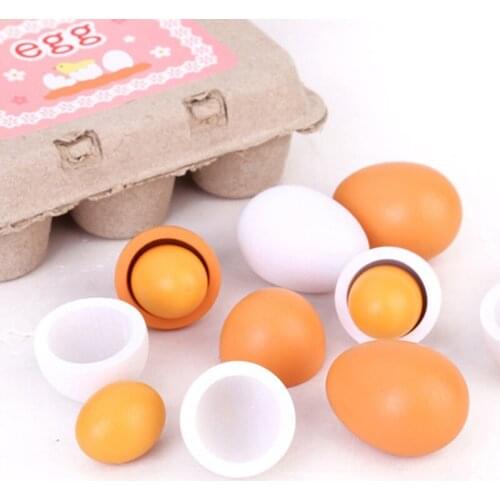 6pcs/set wooden play kitchen food cooking yolk deceive children kids baby Puzzle Early Education toys baby kitchen toys