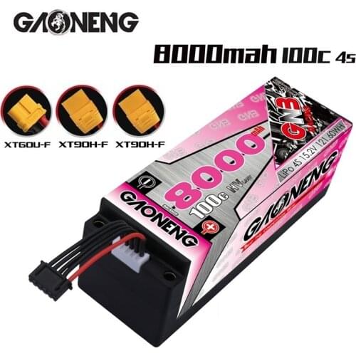 Gaoneng GNB15.2V 8000mAh 4S 100C MAX 200C 5mm Bullet Hardcase LiPo Battery XT90 Connector for 1:8 1/8 four drive off-road RC Car