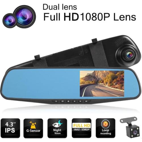 Full HD 1080P Car DVR Camera Video Recorder 4.3 Inch LCD Screen Rear View Cameras Dual Lens Car Security Dashcam Loop Recording