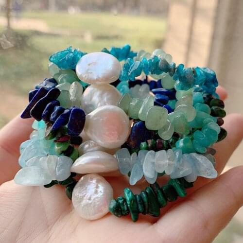 Reiki Natural Stone Chakra Bracelets Real Freshwater Pearl Charm Quartz Chipped Gravel Beads Healing Crystal Bracelet Pulseras