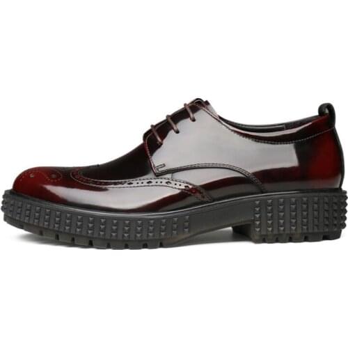 New pointed toe brogue mens shoes lace up high-top increase patent leather wedding shoes formal dress shoes