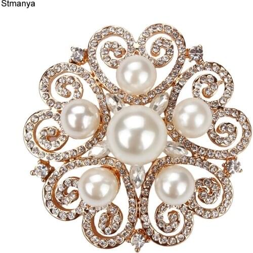 Retro palace crystal roses pearl round Flower brooch high-quality Rhinestone collar Shawl Scarf accessories pins jewelry H1040