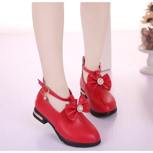 Childrens Flats Butterfly-knot Decorative Princess Party Performance Shoes Big Student Girl Shoes For Kids Soft Sole Shoes
