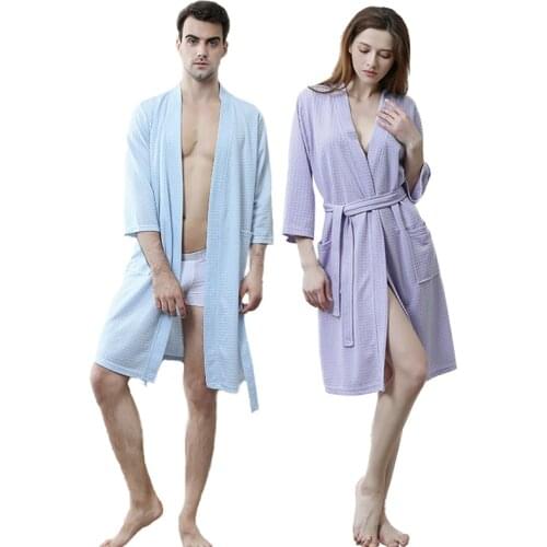 Men Plus Size Knee-Length Suck Sweat Towel Bath Robe Mens Kimono Waffle Bathrobe Male Women Sexy Yukata Dressing Gown Nightwear
