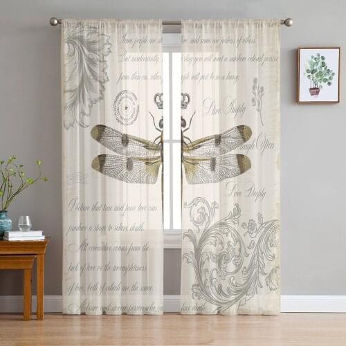 Dragonfly Crown Retro Sheer Curtains for Living Room Bedroom Kitchen Tulle for Windows Voile Drapes Home Decoration