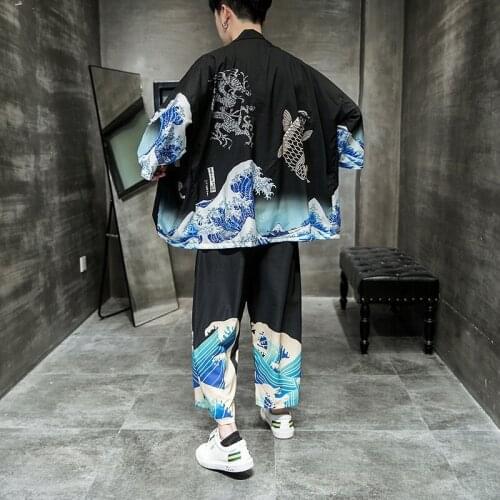 Masculino kimono cardigan masculino quimono definir quimonos camisa dos homens yukata kimono karate samurai streetwear haori ff