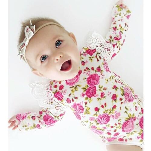 Newborn Infant Baby Girls Fashion Floral Lace Patchwork Romper Bodytsuit Spring Summer Fashion Clothes Toddler Clothing Outfits