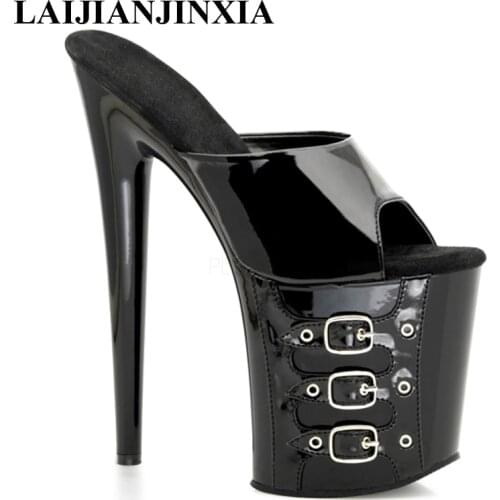 LAIJIANJINXIA Women New summer repair belt buckle ultra high heel slippers, stage sexy banquet fine Dance Shoes