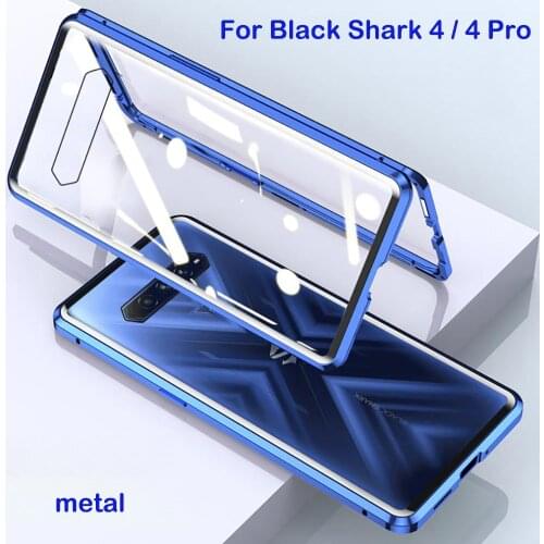 Magnetic Adsorption dual side Case For Black Shark 4 4 Pro Metal Frame Clear Tempered Glass Cover Black Shark4 4 Pro Cases