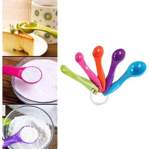 Mini 5 Pcs/Set Colorful Plastic Kitchen Measuring Cups Ergonomic Handle Sugar Cake Baking Spoon Household Measuring Scoop