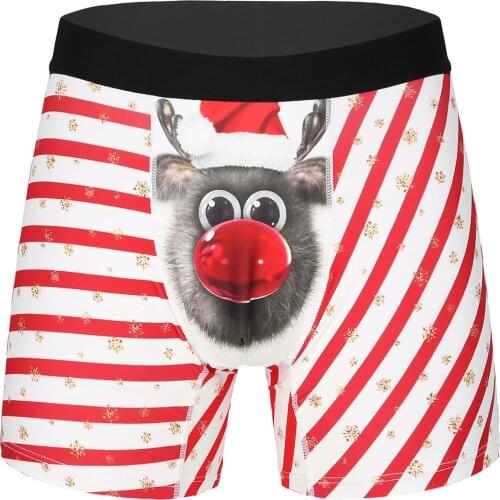 Mens Christmas Holiday Print 3D Underwear Panties Boxer Shorts Wide Waistband Stretchy Camel with Cartoon Male Homme Underpants