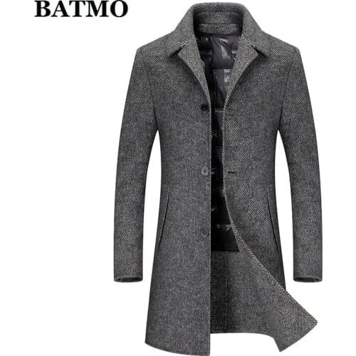 BATMO 2020 new arrival winter wool trench coat men,90% white duck down liner jackets men,20A012