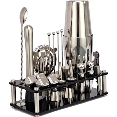 21-Piece Cocktail Shaker Set Acrylic Stand,Bartender Kit, Stainless Steel Ice Cube , For Mixed Drinks Martini Bar Tools Set