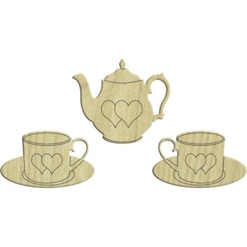 KD297 Heart Teapot and Cups pcs Set Set Wooden Package Ornament