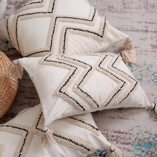 DUNXDECO Cushion Cover Decorative Pillow Case Modern Simple Bohemia Geometric Cotton Thread Embroidery Sofa Chair Bed Coussin