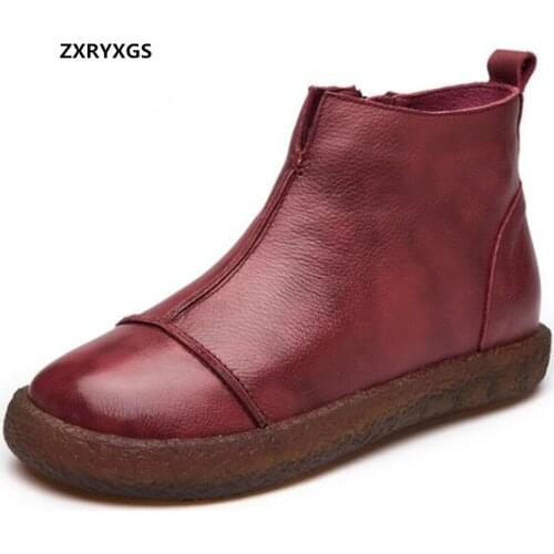 2021 New Spring Women Shoes Boots Top Soft Cowhide Leather Boots Flat Sneakers Soft Comfortable Warm Winter Boots Casual Boots
