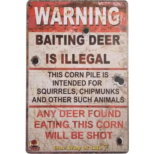 Warning Baiting Deer is Illegal Metal Tin Sign, Tin Signs Vintage Coffee Wall Coffee & Bar Decor,Size 12 X 8