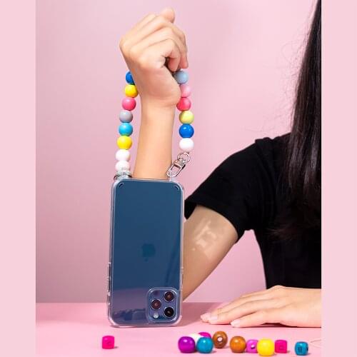 Crossbody Transparent Necklace Phone Case Wooden beads Chain For IPhone11 12Pro Max MiNi XR XS Max 7 8 plus SE 2020