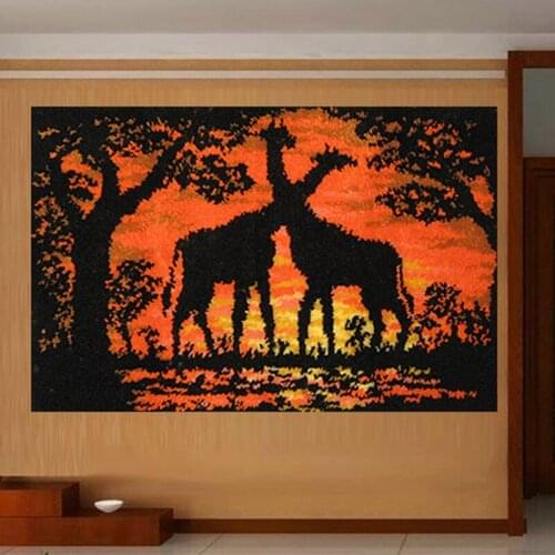 Pulaqi Sunset Giraffe Embroidery Latch Hook Tapestry Crafts Latch Hook Rug Kits Foamiran for Needlework Latch Hook Cushion DIY F