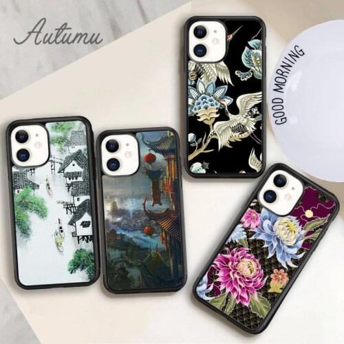 Retro Chinese Pattern Phone Case for iPhone 11 12 Pro Max mini X XR XS SE 2020 5 6 7 8 Plus Samsung Galaxy S8 S9 S10 Cover shell