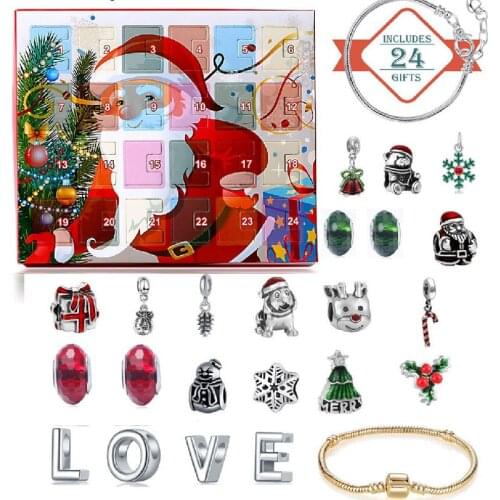 Christmas Decorations Jewelry Calendar Gift Box Set Hand DIY Beaded Set Christmas Charm Bracelet Gift Fashion