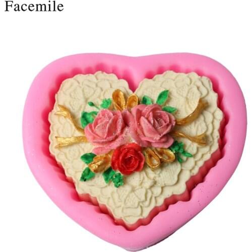 3D Valentines Day Silicone Mold Cake Fandont Mold Heart Flower Rose Shape Candle Chocolate Mould Kicchen Baking Tool