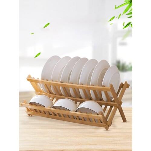 BOUSSAC Foldable Solid Wood Drainage Dish Rack Household Kitchen Sink Table Chopsticks Plate Cutlery Rack
