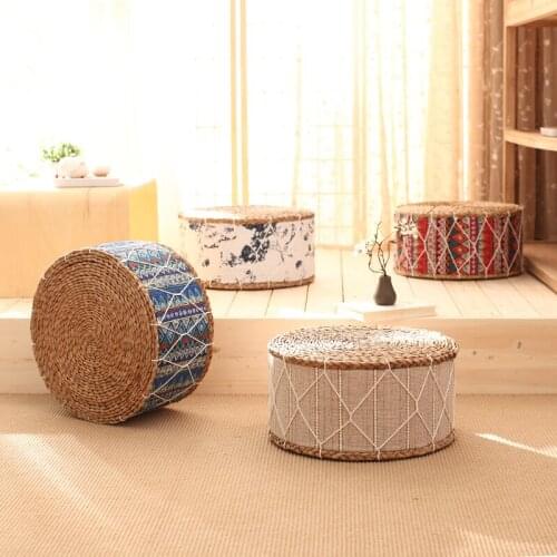 Straw Round Floor Cushions Japanese Futon Meditation Cushion Thickening Seat Stool Hand Woven Sitting Cushion Straw Padded