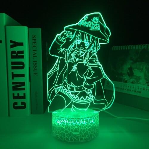 White Base KonoSuba Anime Megumin LED Night Light for Brithday Gift Bedroom Decor Light Manga Room 3D Table Lamp Acrylic