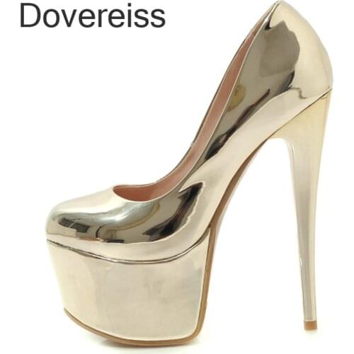 Dovereiss Fashion Womens Shoes Summer Pure Color Gold Silver Platform Sexy New Consice Stilettos Heels Pumps 45 46 47 48