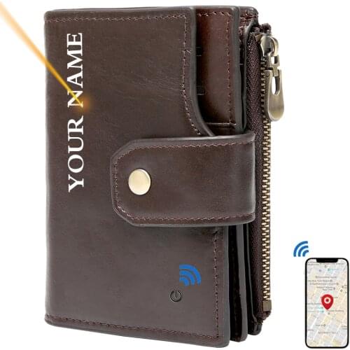 Smart Bluetooth-compatible Wallet Tracker Anti-lost men Wallets Zipper Short Genuine Leather purse